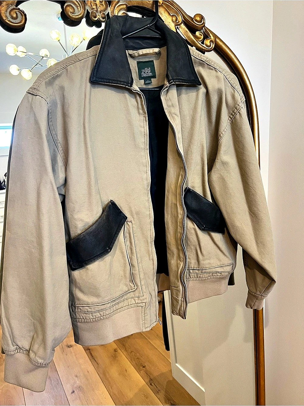 Wild Fable Canvas & Faux Leather Barn Jacket Beige & Black